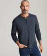 Model wearing a Blue Ultrasoft Long-Sleeve Henley