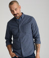 Model wearing a Blue Wrinkle-Free Performance Flannel Bergstrom Shirt.