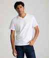 Model wearing a White Ultrasoft V-Neck Tee.