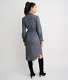 Model is wearing UNTUCKit Colby dress in solid gray.