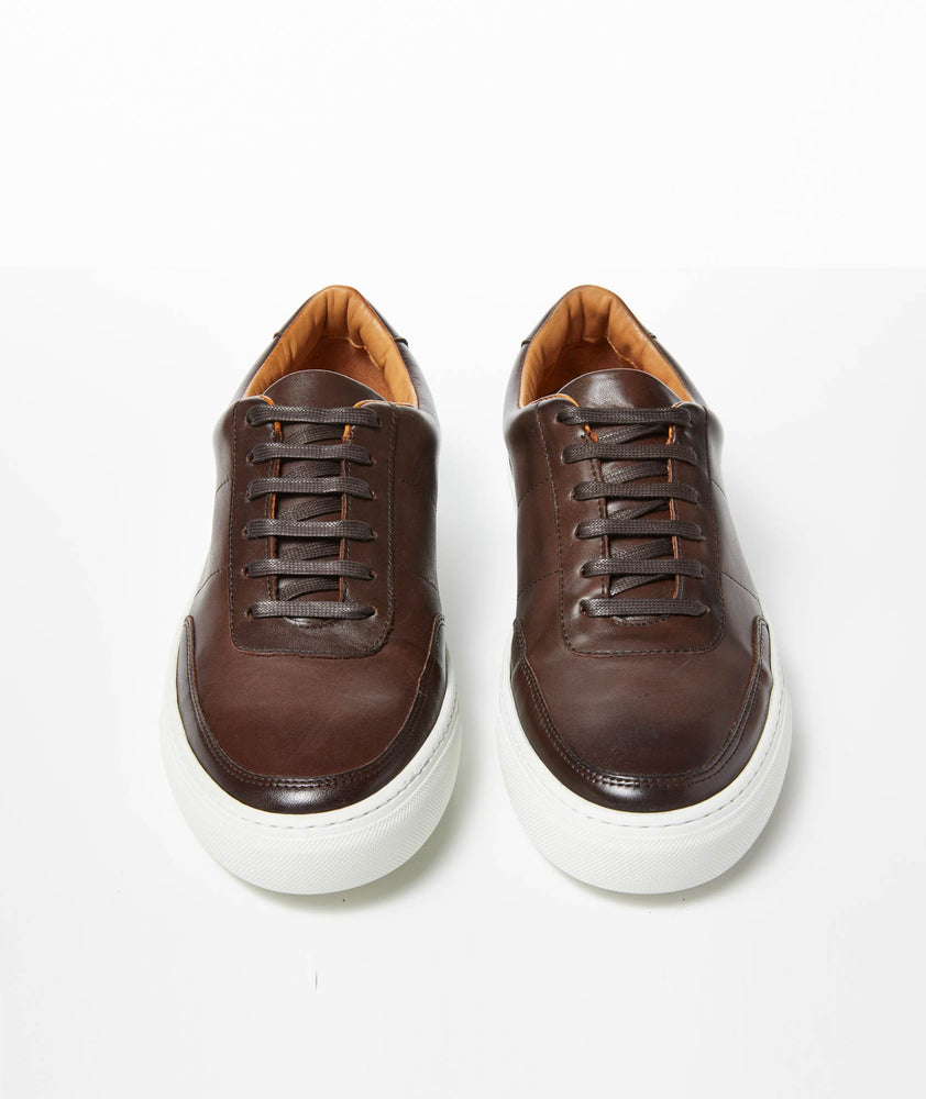 Model wearing a Brown Leather Shoe- Brown